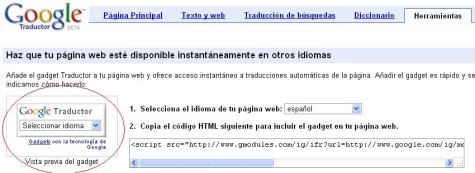 Gadget traductor de Google