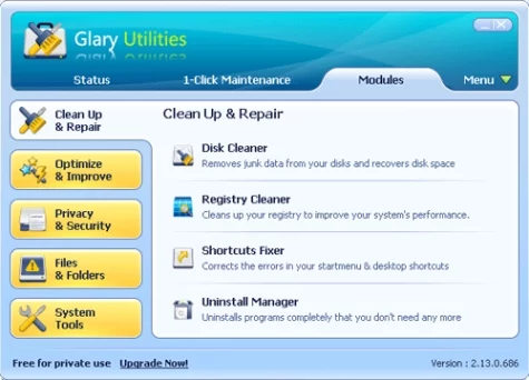 Opciones de Glary Utilities 